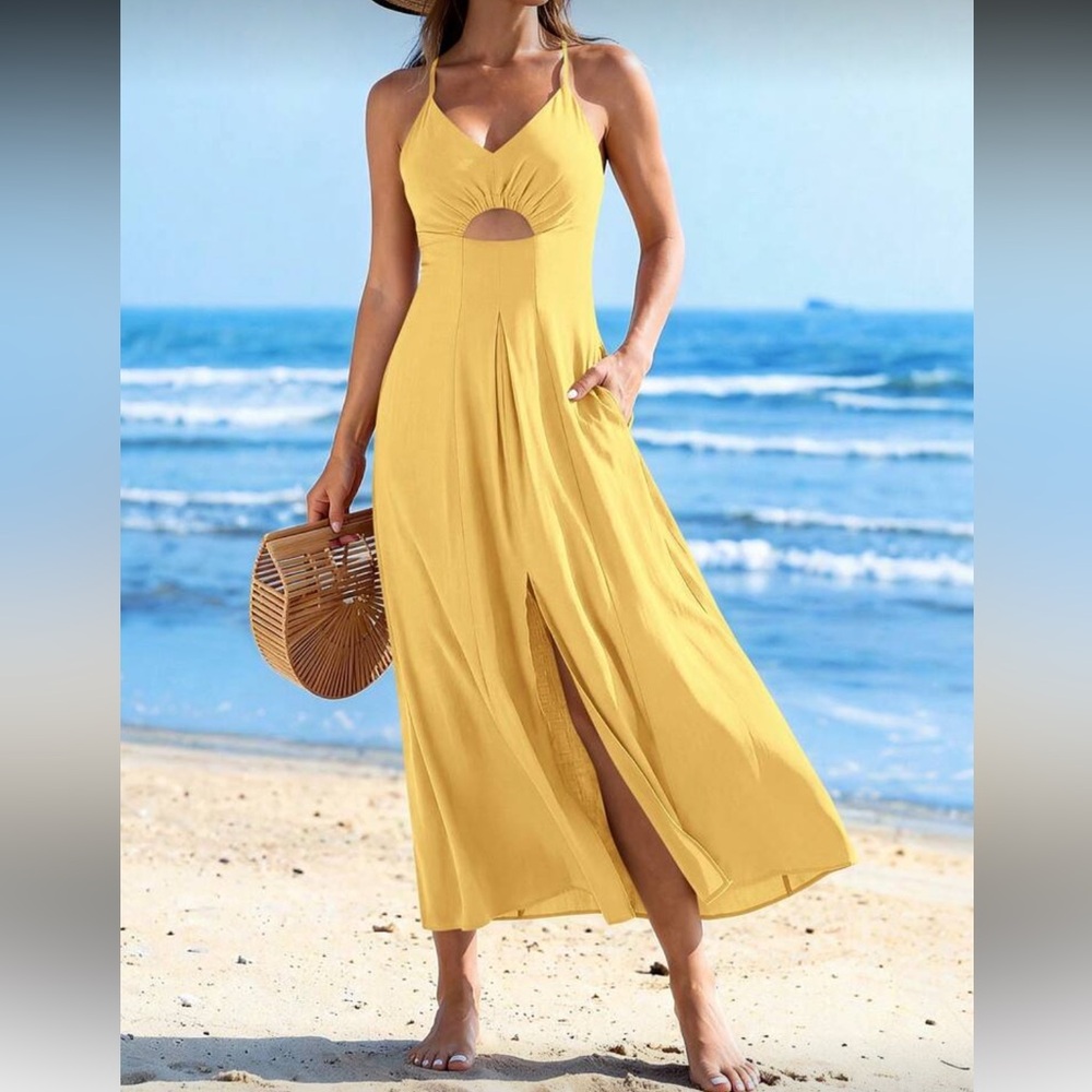 Yellow Maxi Dress with Front Slit